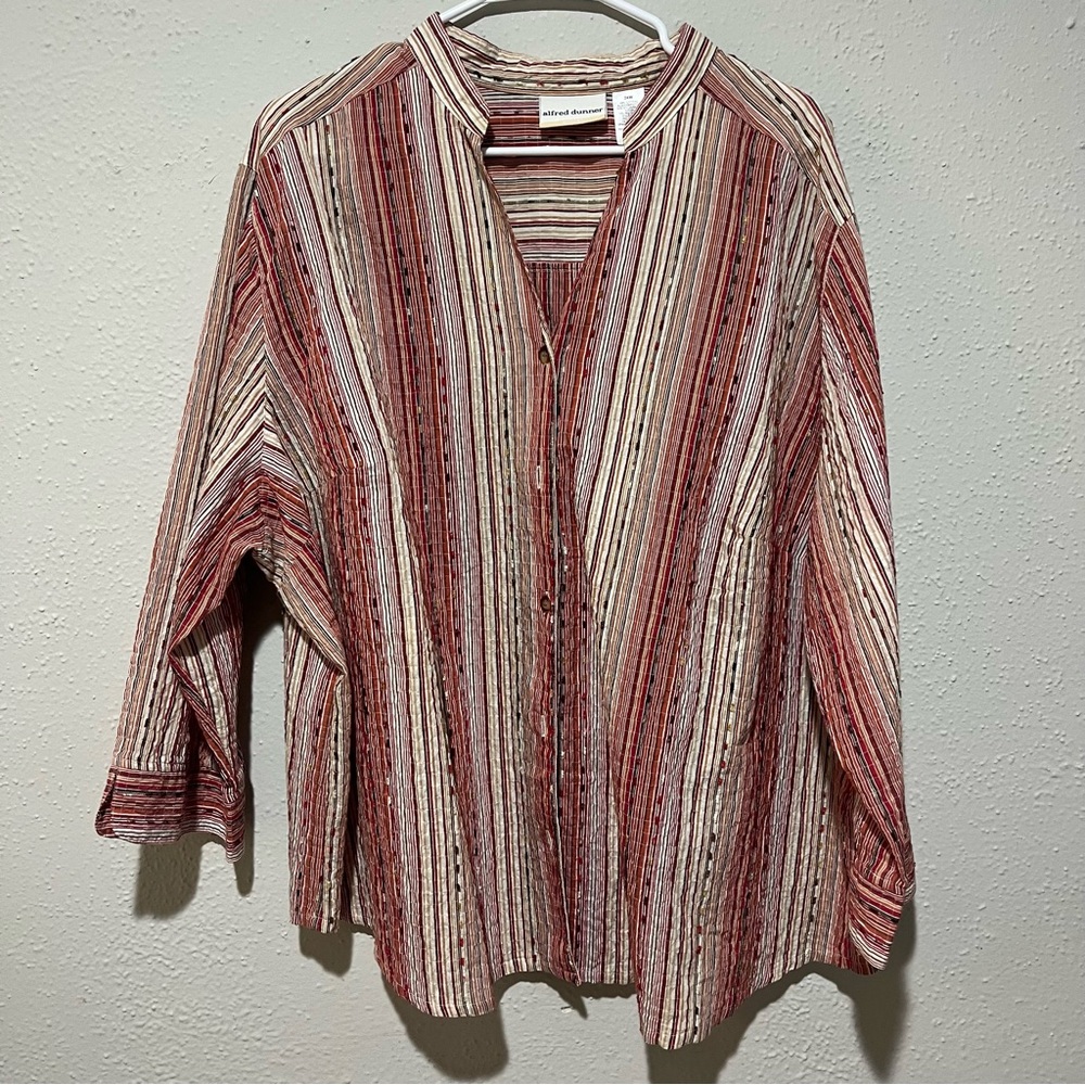 Alfred Dunner Women Blouse Plus Size 24W 3/4 Sleeves Button Front Top